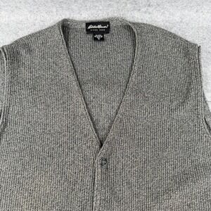 Vintage 90s Eddie Bauer Men's XLT Gray Chunky Ribbed Knit Cardigan‎ Sweater Vest